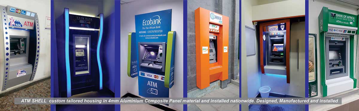 ATM Shell custom tailored housing in 4mm aluminium composite panel material and installed nationwide. Designed, manufactured and installation